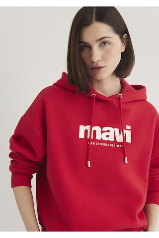 Mavi - Mavi Logo Baskılı Kapüşonlu Kırmızı Sweatshirt 168334-35476 Kırmızı