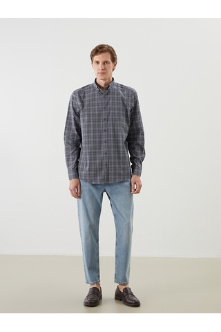Lcwaıkıkı Classic Gri Regular Fit Uzun Kollu Ekose Poplin Erkek Gömlek