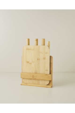 English Home Shelby Bambu 6 Parça Kesme Tahtası Bıçak Seti 38x25 Cm Mavi