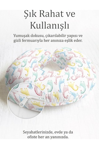 Pastel Renkli Sevimli Zürafa Desenli Pamuklu Boyun Yastığı - Yumuşak Mint Sarı Seyahat Yastığı Buzlu Taş Eflatun