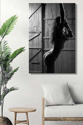 Siyah Beyaz Tangalı Kadın Model Estetik Fotoğrafı Dikey Kanvas Tablo Tekli Ev Kafe Ofis 3285