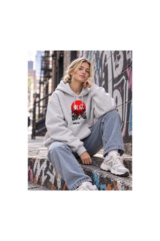 North Whiskers Tokyo Street Culture Baskılı Unisex Hoodie Japon Tarzı Streetwear Sweatshirt Gri - 929989246 Gri - 929989246 Gri