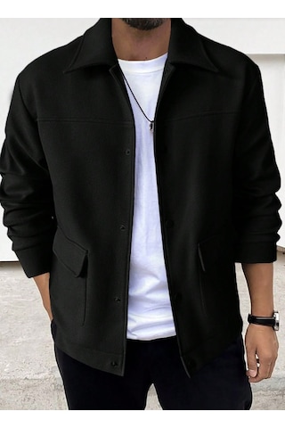 Erkekler İçin Gündelik Ceket Uzun Kollu Yaka Üstü Siyah