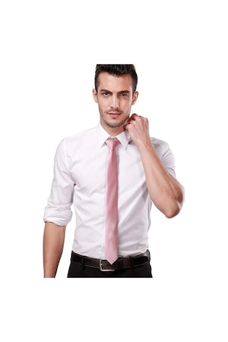 Mood Agenda Erkek Saten İnce 4 Cm Kravat Pembe