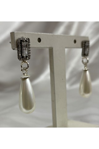 Firuze Gümüş İnci Damla Tasarım Küpe F16001997