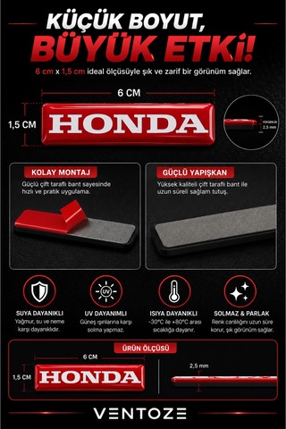 Honda Damla Etiket 3d Reçine Logo Sticker Oto Araç İçi Dekoratif Aksesuar 6x1,5 Cm