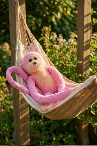 Elleri Yapışan Oyun Ve Uyku Arkadaşı Peluş Maymun Pembe Pembe