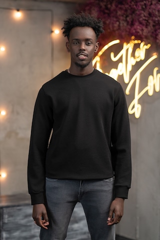 Dorss Regular Fit Armürlü Bisiklet Yaka Likralı Mevsimlik Sweatshirt Siyah