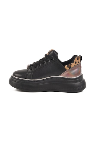 Siyah Kalın Taban Kadın Sneaker T-300 Z Siyah Leopar