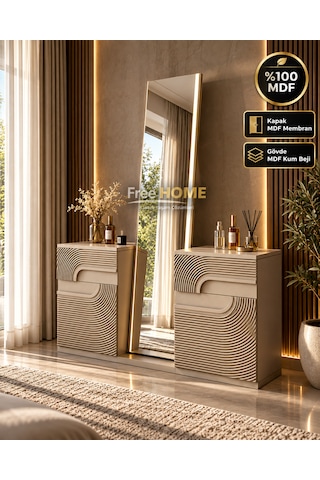 Freehome Alaçatı Kum Beji Mdf Membran Kapaklı Şifonyer 140x88x40 Kumbeji