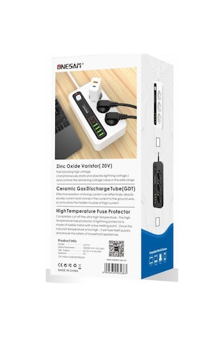 Akım Korumalı 4 Usb'li Ve 3 Type-c Li 3'lü Grup Priz 2 M Uzatma Kablosu Beyaz 1.5 M