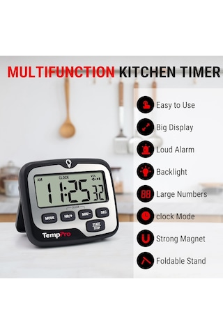 Thermopro Tm01 Dijital Mutfak Zamanlayıcısı, Geri Sayım Ve Kronometre, Ayarlanabilir Sesli Alarm Ve Geniş Arkadan Aydınlatmalı Lcd Ekranlı Manyetik Za