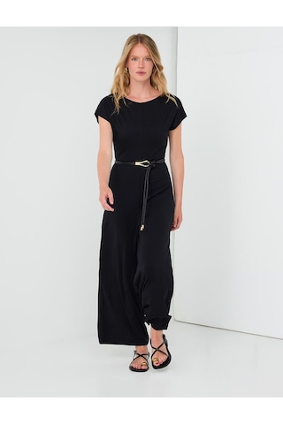 Jimmy Key Jimmy Key Siyah Yuvarlak Yaka Kısa Kol Uzun Örme Tulum 6sw287610900