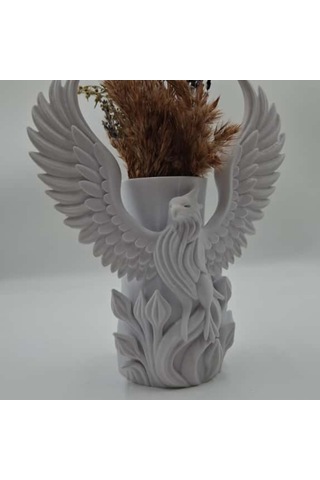 Anka Kuşu 3d Beyaz Vazo Beyaz