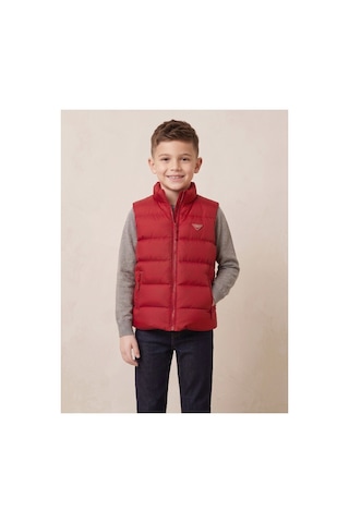 Deniva Kids Unisex Çocuk Kırmızı Dik Yaka Fermuarlı Cepli Şişme Yelek