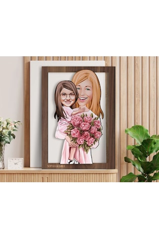 Bk Gift Kişiye Özel Anne Kız Karikatürlü 3d Ahşap Tablo-20, Anneye Hediye, Karikatürlü Tablo Kobitmeyen138367 Bk Gift