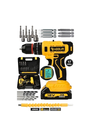Assur ASR232 12V Çift Akü Dijital Göstergeli Akülü Vidalama Sarı