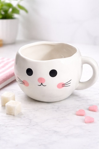 Sevimli Kedi Tasarımlı Seramik Kupa Kahve & Latte Bardağı Dekoratif Hediye Kupa Beyaz