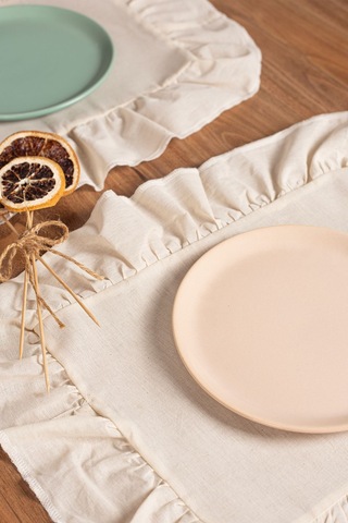 Keten 6'lı Fırfırlı Dikdörtgen Amerikan Servisi 35 X 40 Cm - Ztasd6 Ekru