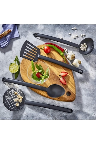7 Parça Yanmaz Yapışmaz Teflon Kaplama Servis Seti Kepçe Kevgir Spatula Kaşık Plastik Servis Takımı