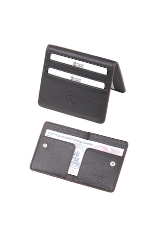 Ancora Leather Hakiki Deri Para Bölmeli Çıtçıtlı Portföy-unisex-26210 Kahverengi