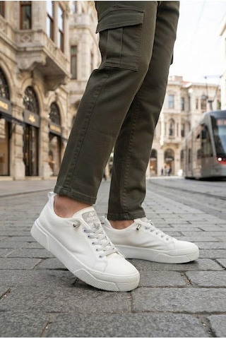 Fort Noka North Rahat Lastik Bağcıklı Sneaker Keten Erkek Ayakkabı Beyaz