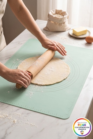 Ölçü Cetvelli Silikon Hamur Açma Matı Kaymaz Yapışmaz Pasta Kurabiye Matı 64x45 Cm