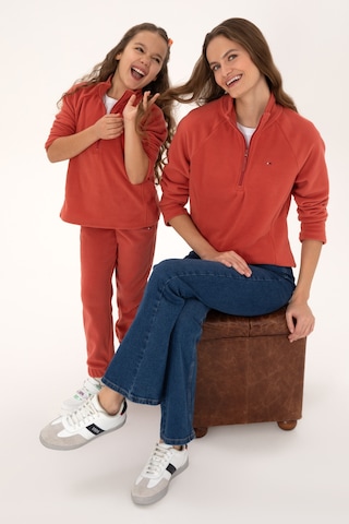 U.S. Polo Assn. Kadın Kiremit Fermuarlı Dik Yaka Polar Sweatshirt 50316714-VR026