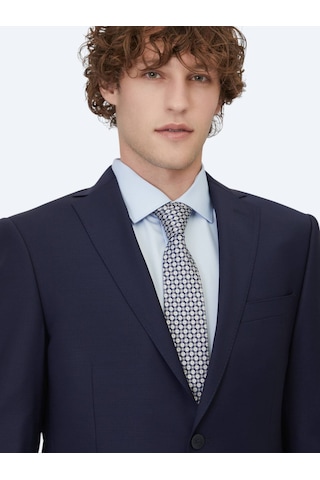 Saks Düz Regular Fit Yün Karışımlı Takım Elbise Saks