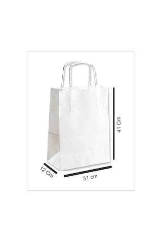 Kraft Çanta Beyaz 31X12X41 25 Adet Kağıt Poşet Çanta