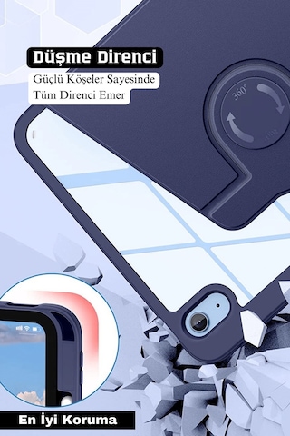 Apple Uyumlu iPad Air 11 İnç 2024 M2 Çipli 6.nesil 360 Dönebilen Standlı Pino Tablet Kılıfı