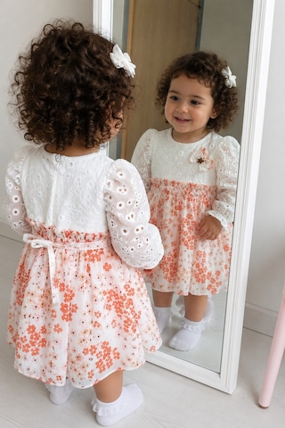 Babyhola Çiçekli Kız Bebek Çocuk Elbise Mevsimlik Bayramlık 13822 Ekru