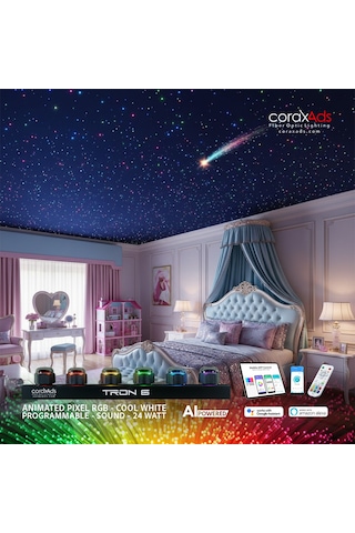 Genç Odası Yıldız Tavan Renkli Fiber Optik Aydınlatma Ambiyans Seti Çok Renkli
