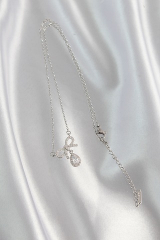 316l Çelik Gümüş Renk Zirkon Taşlı Fiyonk Detay Damla Kolye - Tj-bko8922