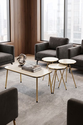 Bezos Gold Metal Düz Ayak 4'lü Sehpa Krem 22