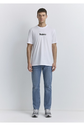 Mavi - Hav Baskılı Beyaz Tişört 0612759-620 Beyaz