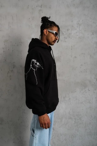 Veraura Lifestyle Erkek Maske Baskılı Kapüşonlu Sweat - Siyah