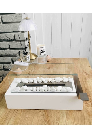 Beyaz Bioethanol Masaüstü Şömine Sertifikalı Yakıt Ve Taş Hediyel