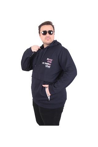 Moc Grande Mocgrande Büyük Beden Kapüşonlu Sweat Double Face Never 25706 Lacıvert Lacivert