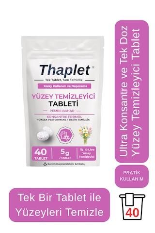 Thaplet Yüzey Temizleyici Tableti 40 Adet Ultra Kullanışlı Konsantre Tablet - Pembe Bahar Tekli