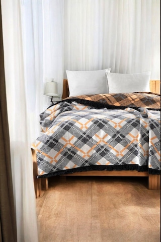 4 Mevsim Pamuklu Battaniye - Yumuşak Ve Hafif Konfor Gri Sarı 200cm X 220cm Gri