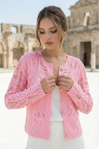 Sayzen Your Shine Dantel Desenli Gold Düğmeli Basic Ceket Shn-2602-tg Pembe
