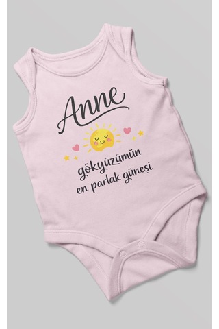 Morivokids Anne, Gökyüzümün En Parlak Güneşi Sıfır Kollu Bebek Body Bebe Pembe