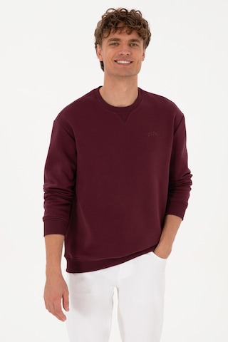 U.S. Polo Assn. Erkek Comfort Fit Bisiklet Yaka Şardonlu Bordo Basic Sweatshirt 50313757-VR177