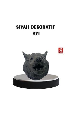 3d Siyah Ayı Başı Duvar Süsü Özel Tasarım Dekoratif Heykel 25x19 Cm