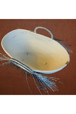 Uretti - Ayşe 4723 2092 El Yapımı Tress İp Yuvarlak Saplı Metalik Gümüş İp Püsküllü Plaj Çantası - Gümüş / Beyaz Beyaz - Gümüş