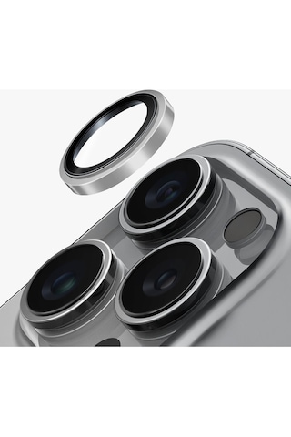 Ennar Apple Uyumlu iPhone 16 Pro Max Gerçek Cam Tam Koruma Safir Kamera Lensi Titanyum Gri - Titanyum