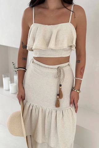 Asprin Fashion Kat Bluz Etek Takım Ekru Beyaz