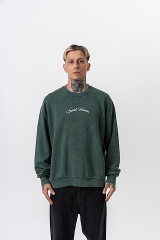 Respire Erkek Divided Baskılı Yıkamalı Bisiklet Yaka Oversize Sweatshirt Yeşil