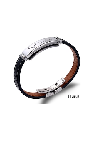 Deri&Çelik Kombinli Kişiye Özel İsim Harf/Yazılı Boğa Burcu Erkek